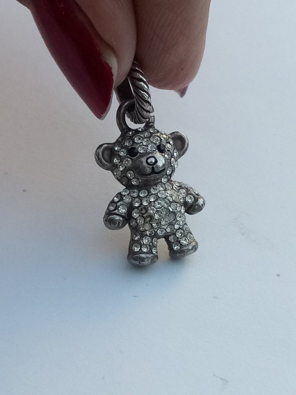 Brighton Teddy Charm, Silver Finish, Crystals